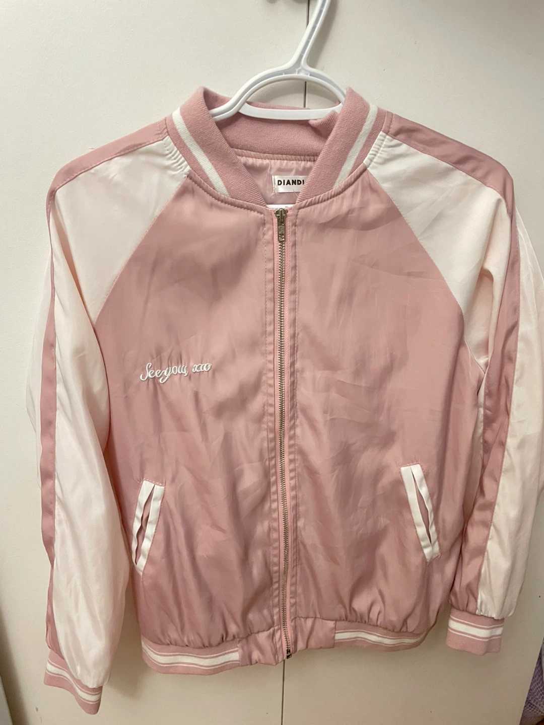 Diandi Pink and White bomber jacket