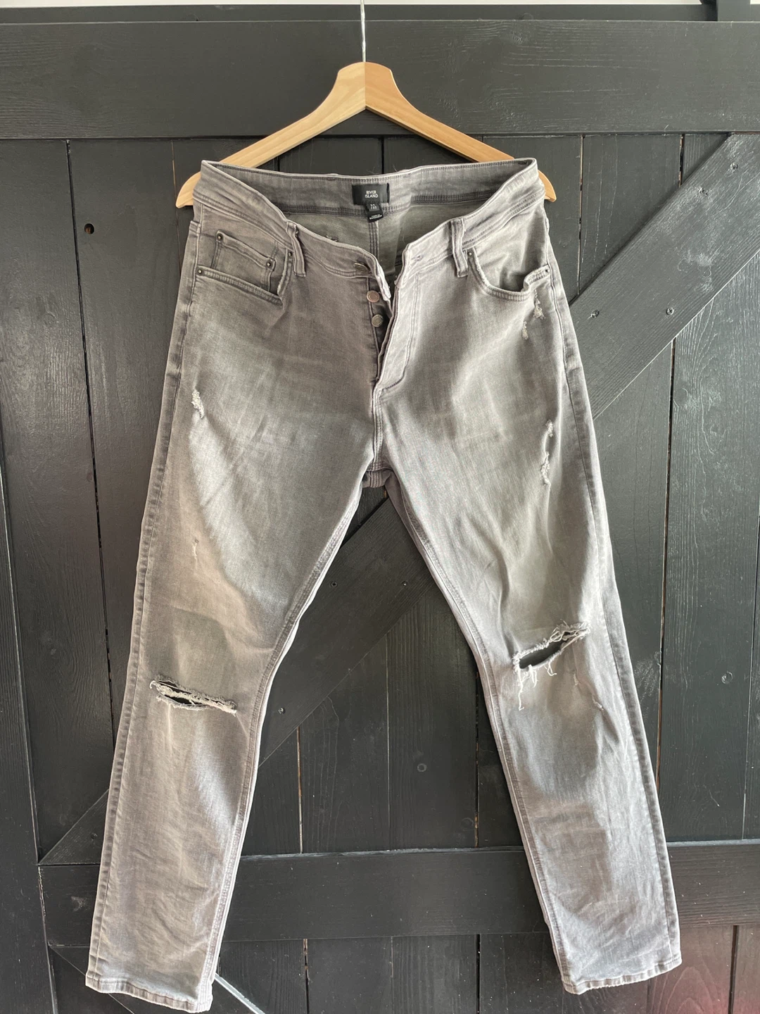 River Island Grey Ripped Jeans - Size 34/32
