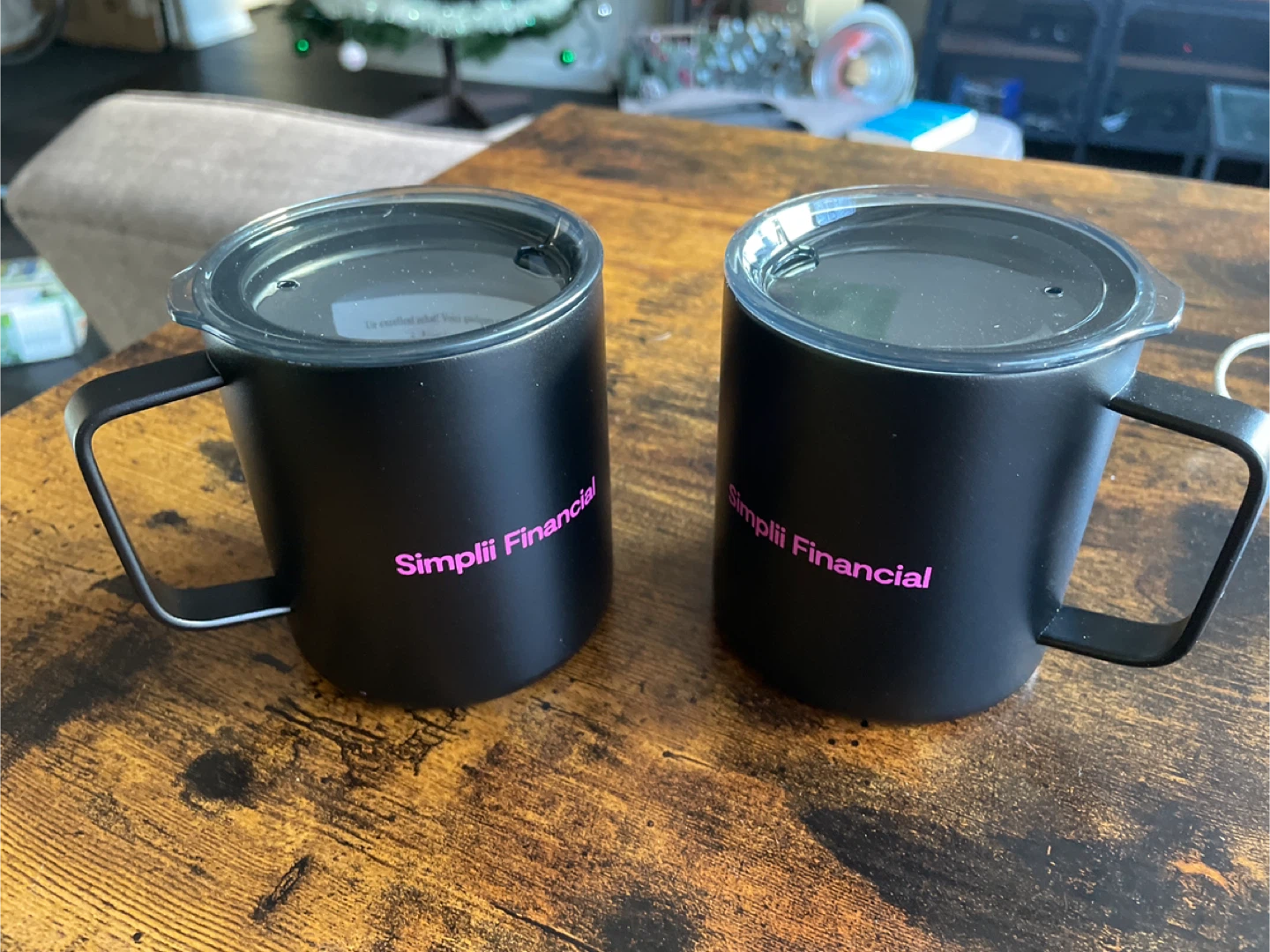 Simplii Financial Metal Black Mug with Lid - Set of 2