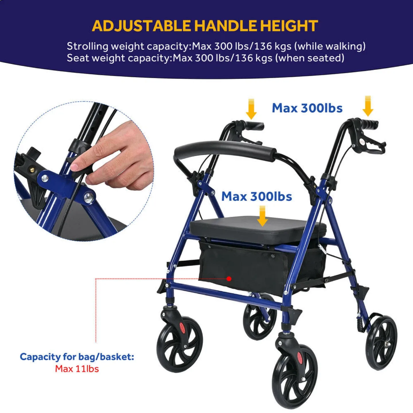 Foldable Rollator Walker - Blue image indicator(6)