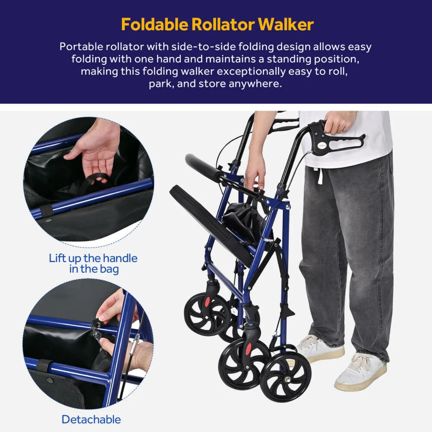 Foldable Rollator Walker - Blue image indicator(5)