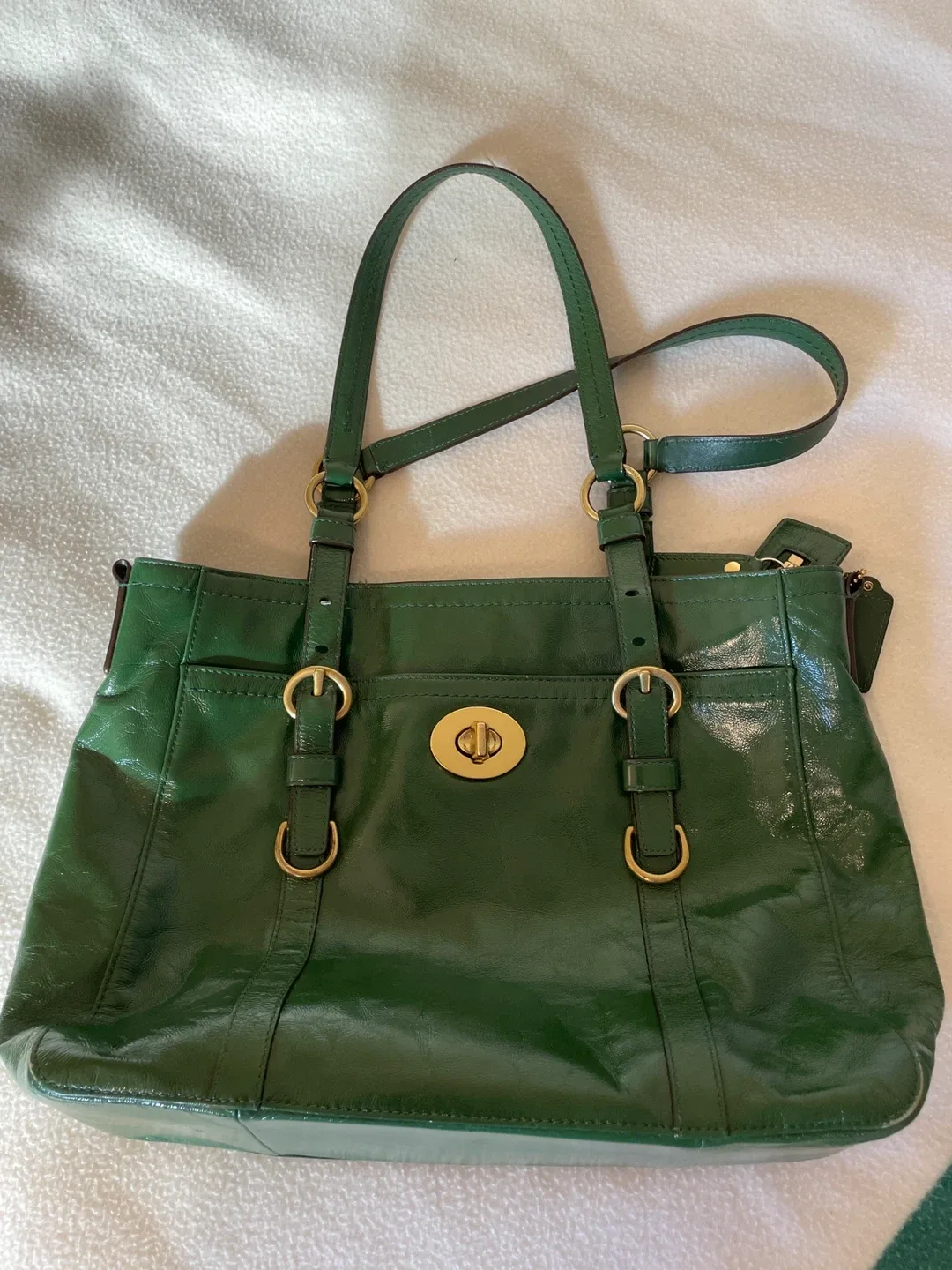 Coach Green Leather Tote Bag