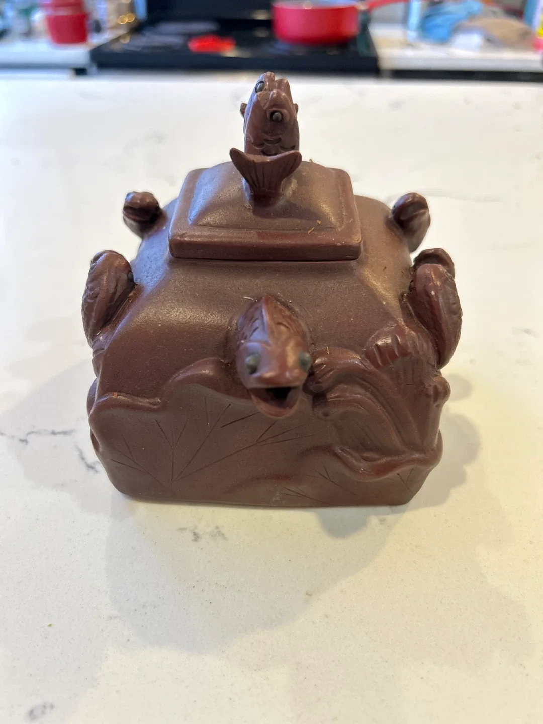 Unique Chinese Brown Clay Fish Teapot image indicator(3)