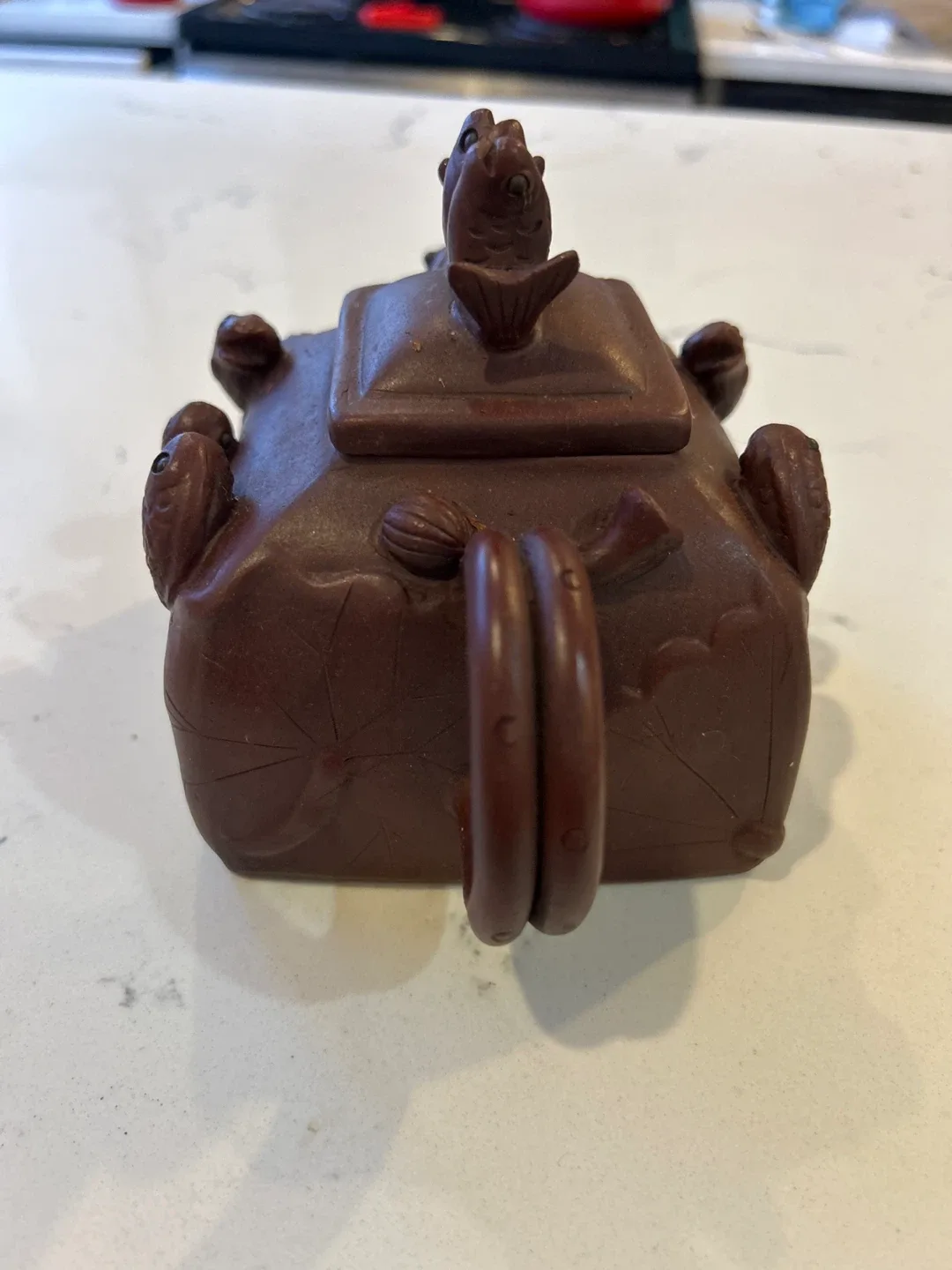 Unique Chinese Brown Clay Fish Teapot image indicator(2)