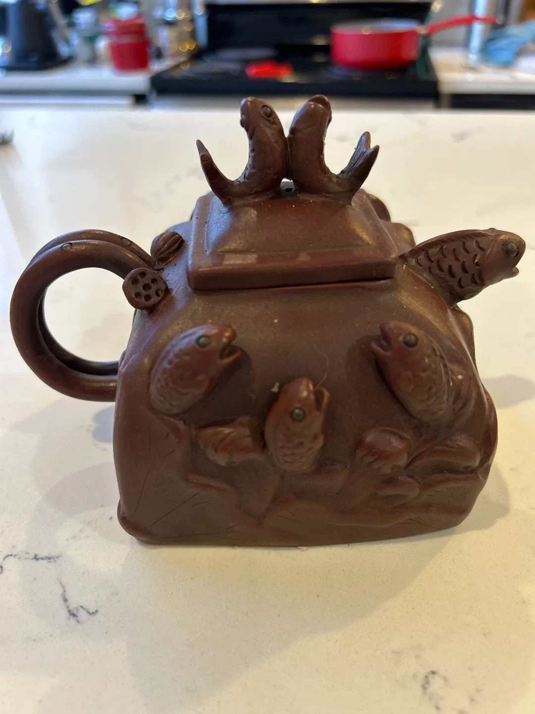 Unique Chinese Brown Clay Fish Teapot