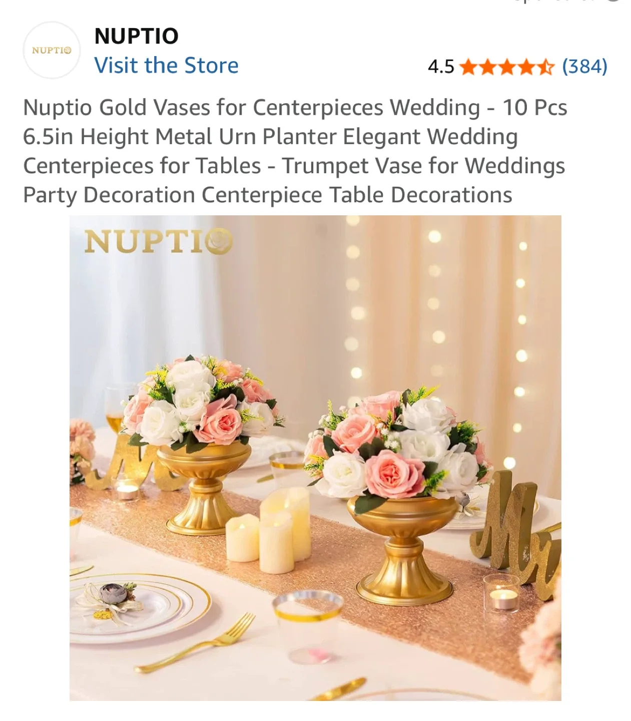 Nuptio Gold Vases for Wedding Centerpieces (10 Pcs) image indicator(4)