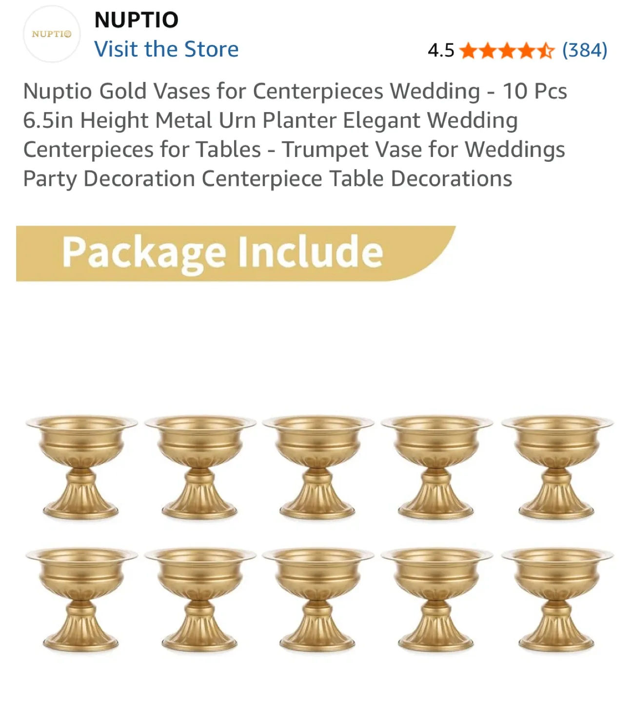 Nuptio Gold Vases for Wedding Centerpieces (10 Pcs) image indicator(6)