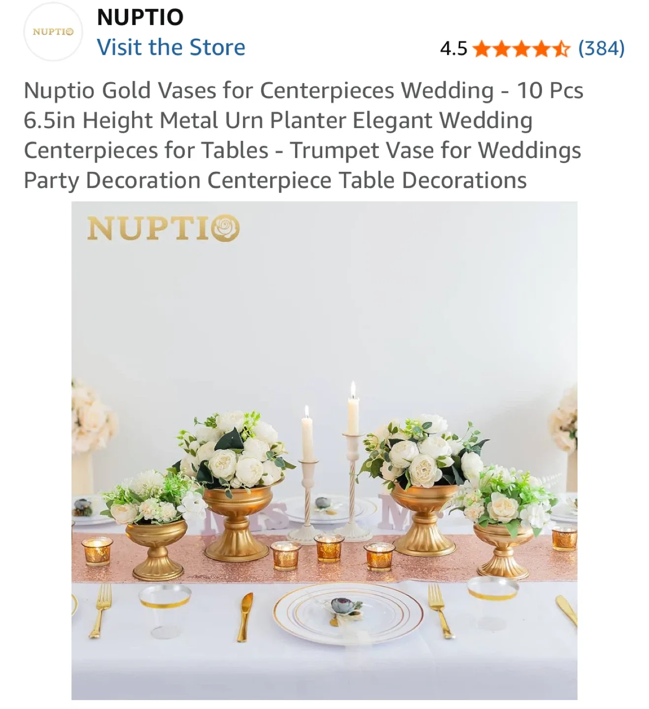 Nuptio Gold Vases for Wedding Centerpieces (10 Pcs) image indicator(2)