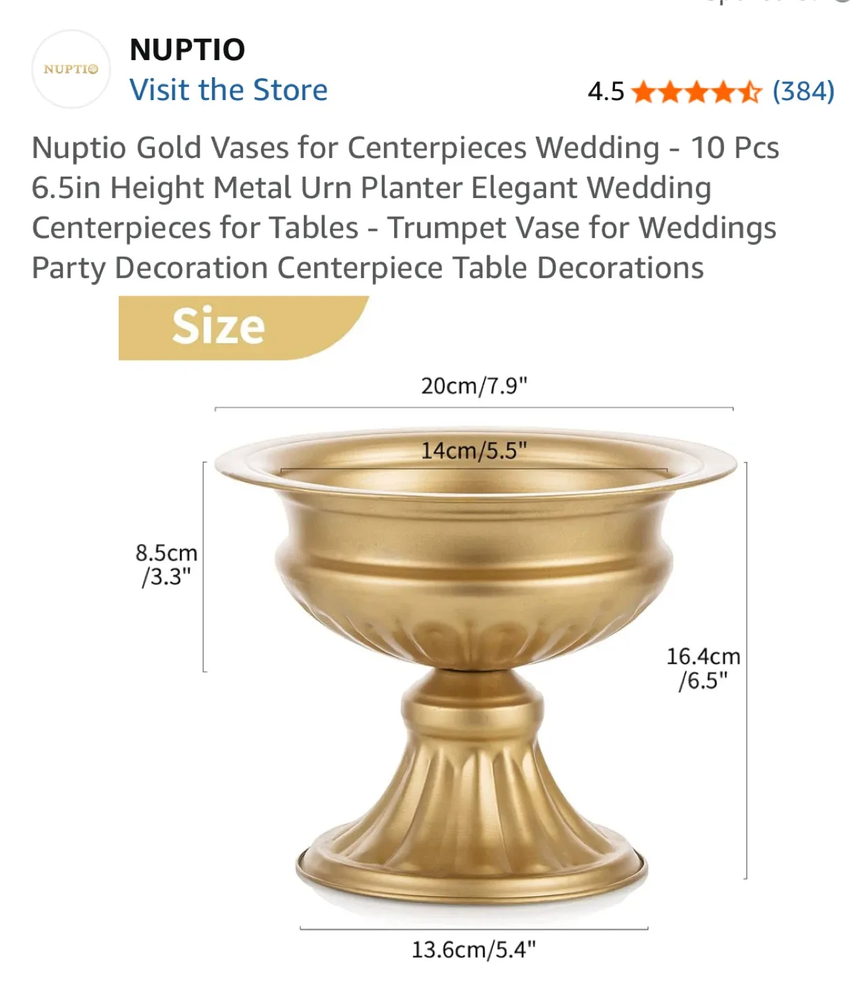 Nuptio Gold Vases for Wedding Centerpieces (10 Pcs) image indicator(5)