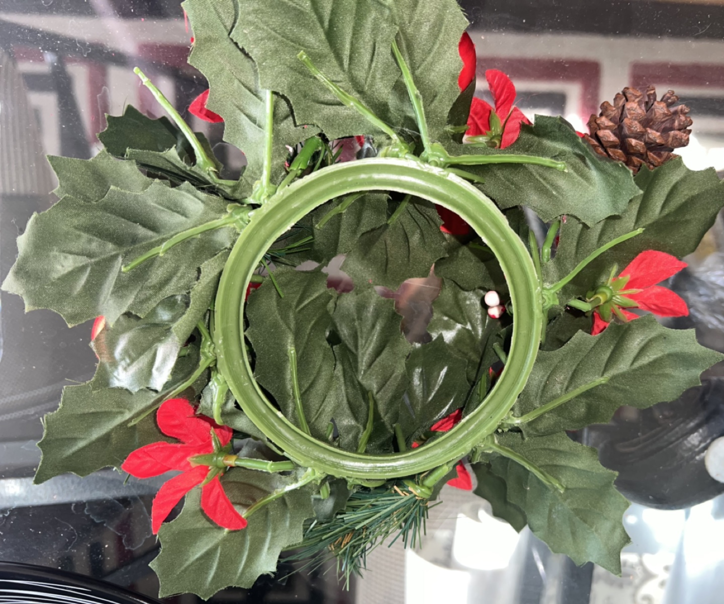 Holiday Candle Ring with Poinsettias (d: 9”-inside 4”) - photo 2