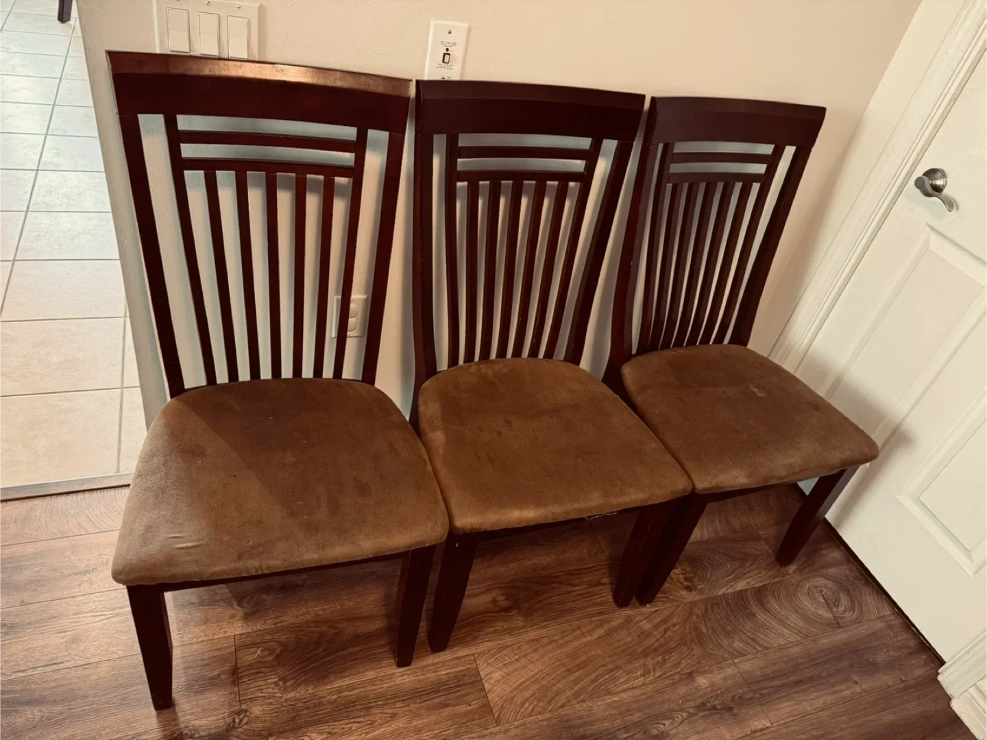 Set of 3 Brown Dining Chairs