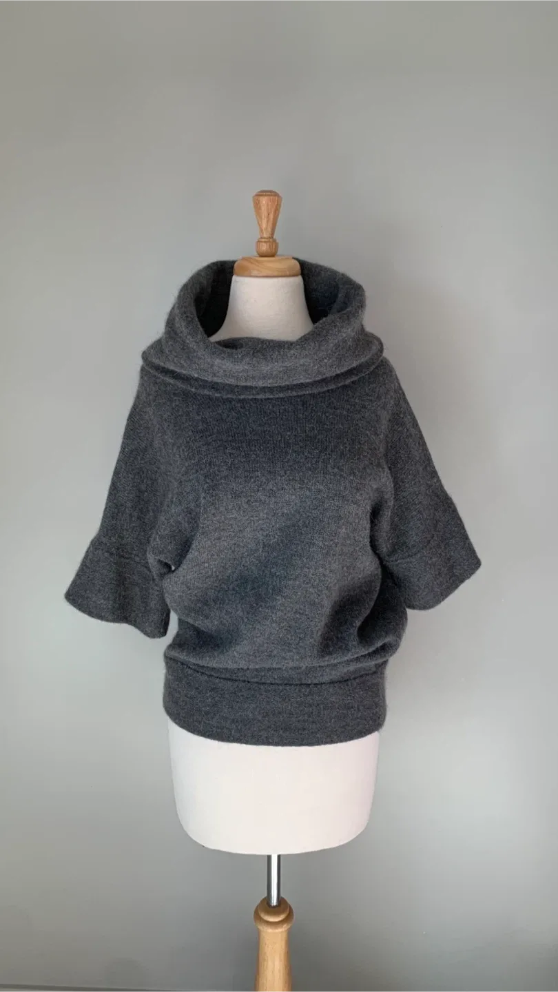 Charcoal Cowl Neck Wool Blend Top in Medium Tall