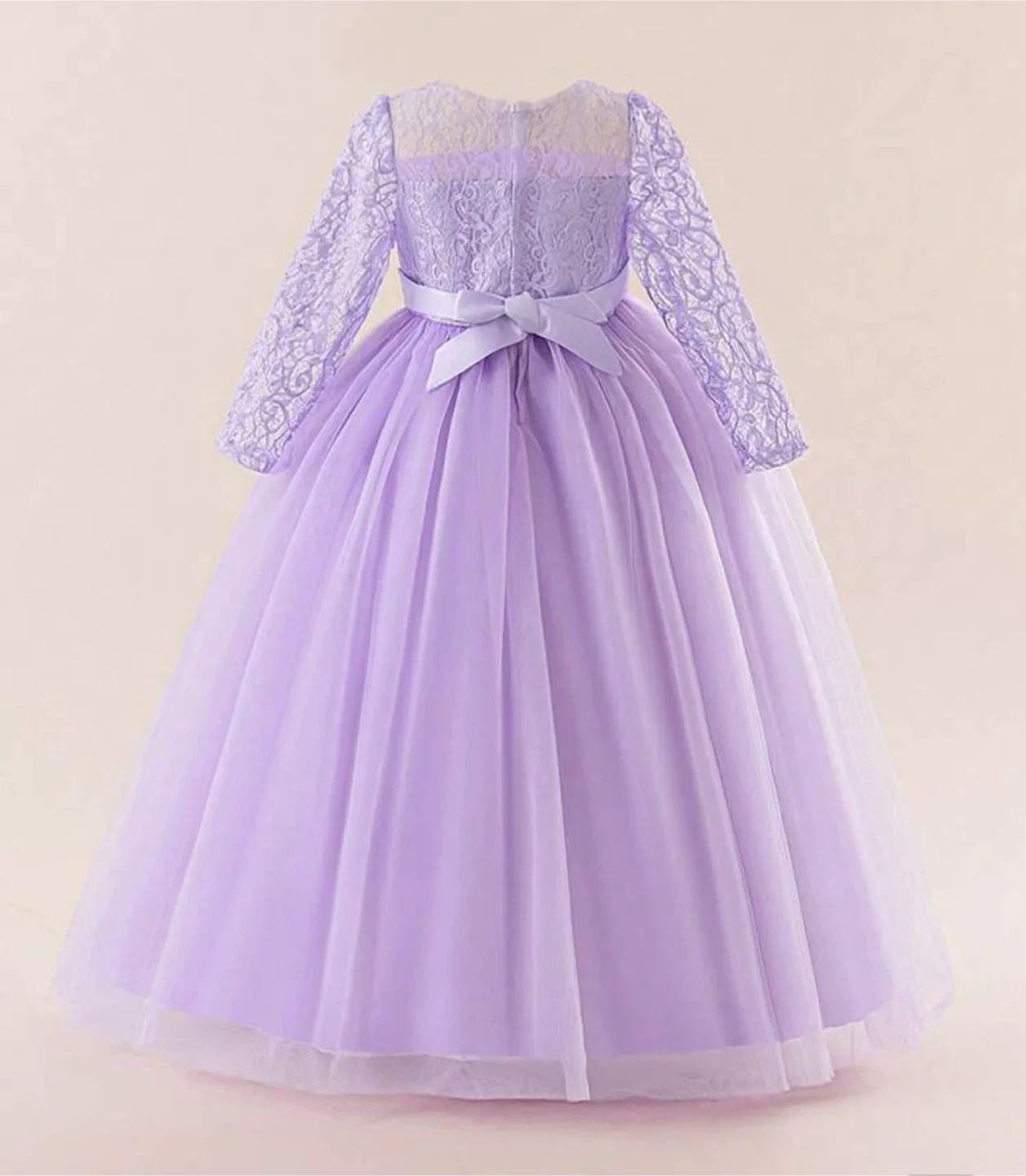 Girl's Lilac Lace Long Sleeve Gown #cleanout image indicator(2)