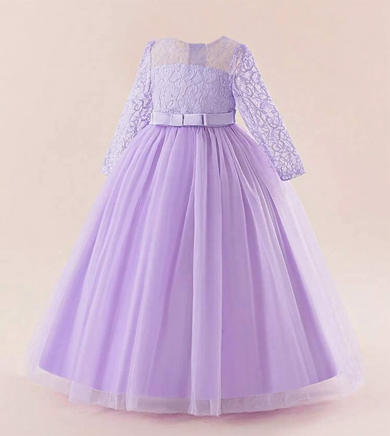 Girl's Lilac Lace Long Sleeve Gown #cleanout
