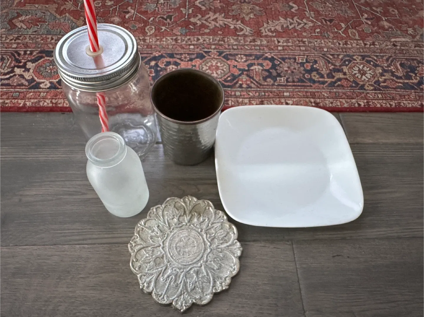 Assorted Kitchenware: Mason Jar, Plate, Coaster & More