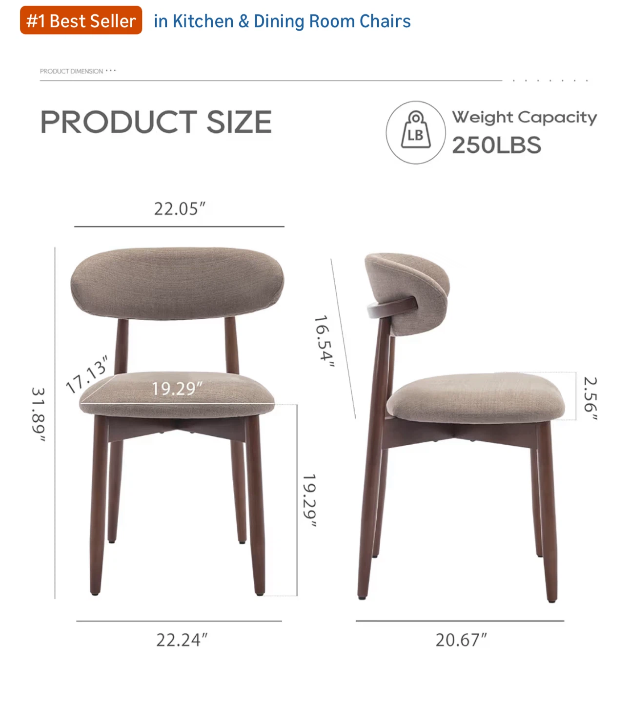 COLAMY Wooden Dining Chairs Set of 2 - Camel - photo 2