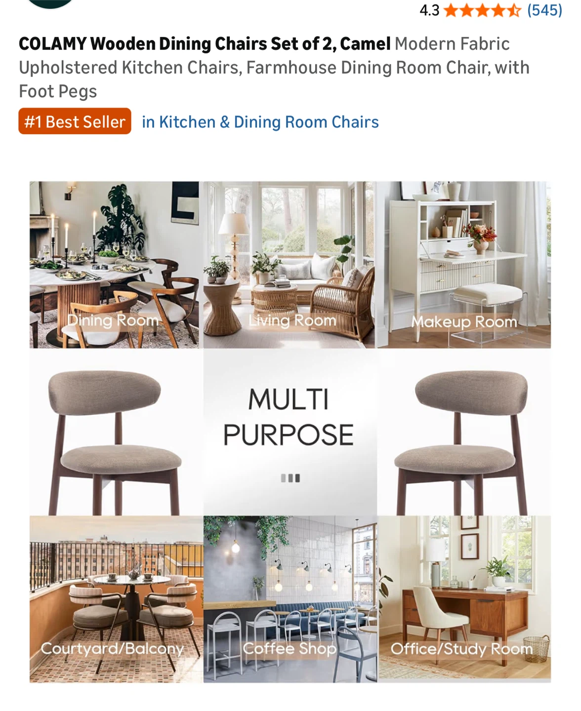 COLAMY Wooden Dining Chairs Set of 2 - Camel - photo 4