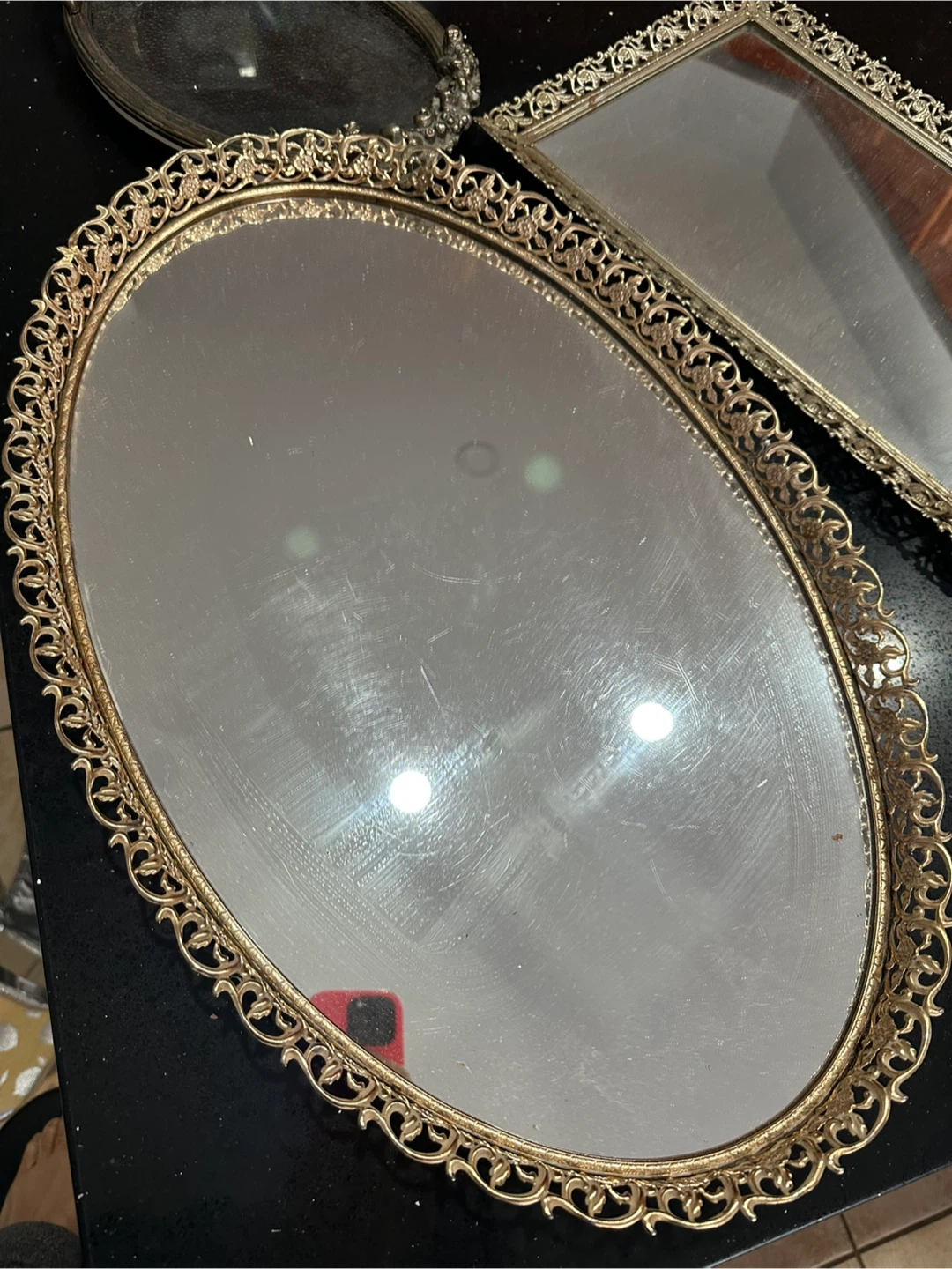 Vintage Decorative Gold Tone Vanity Trays