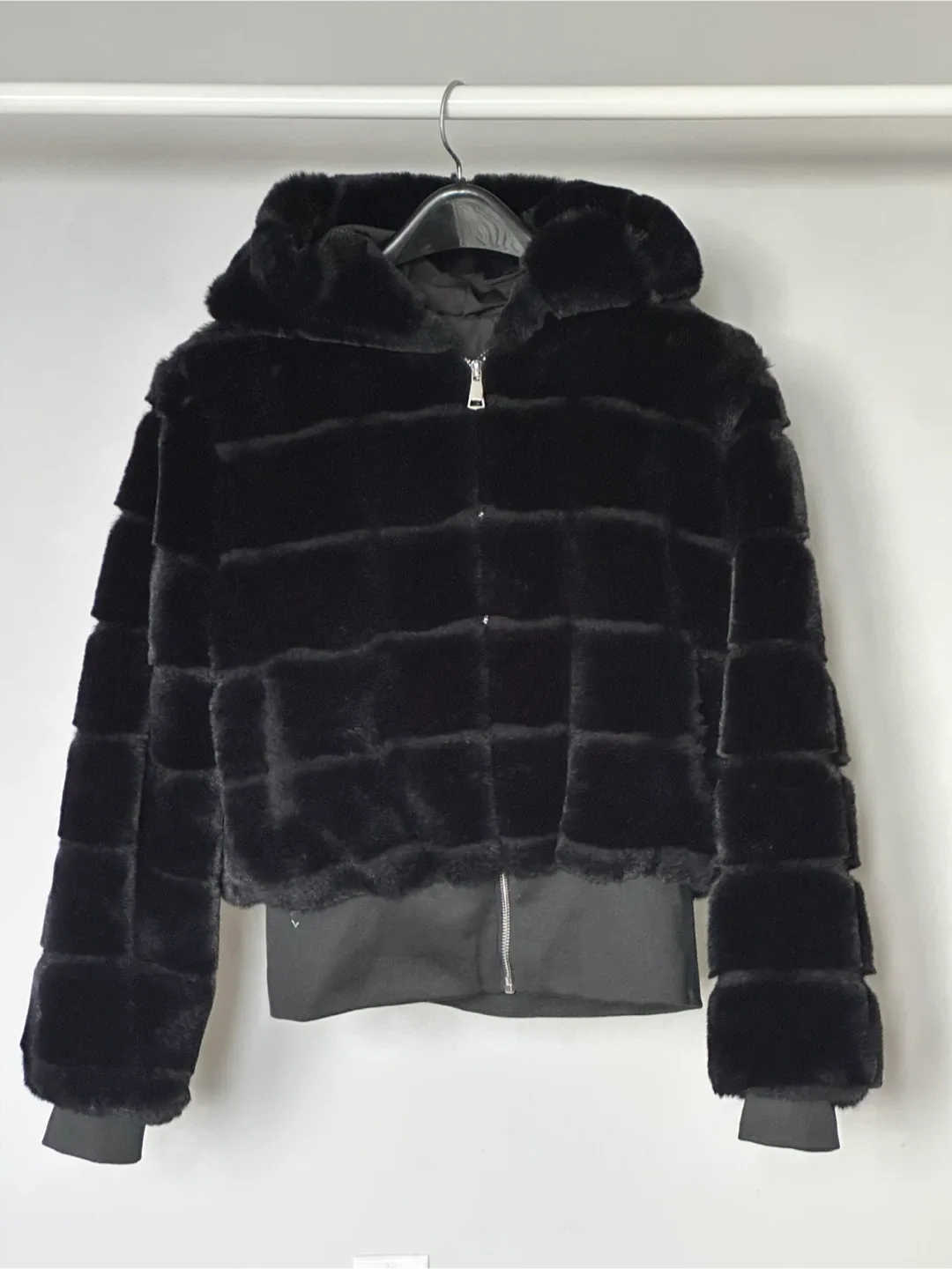 Black Faux Fur Hooded Jacket - Medium image indicator(2)