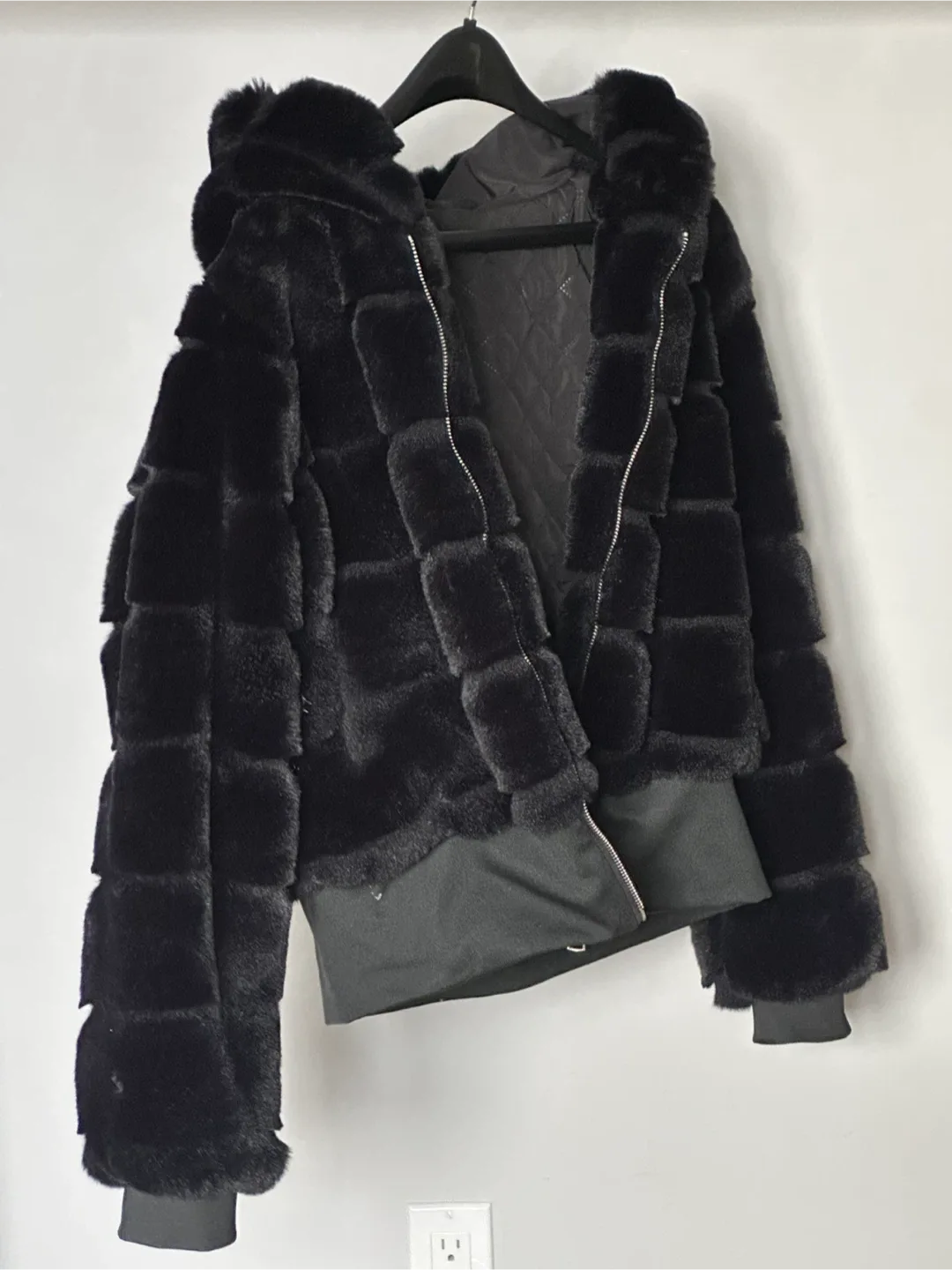 Black Faux Fur Hooded Jacket - Medium image indicator(3)