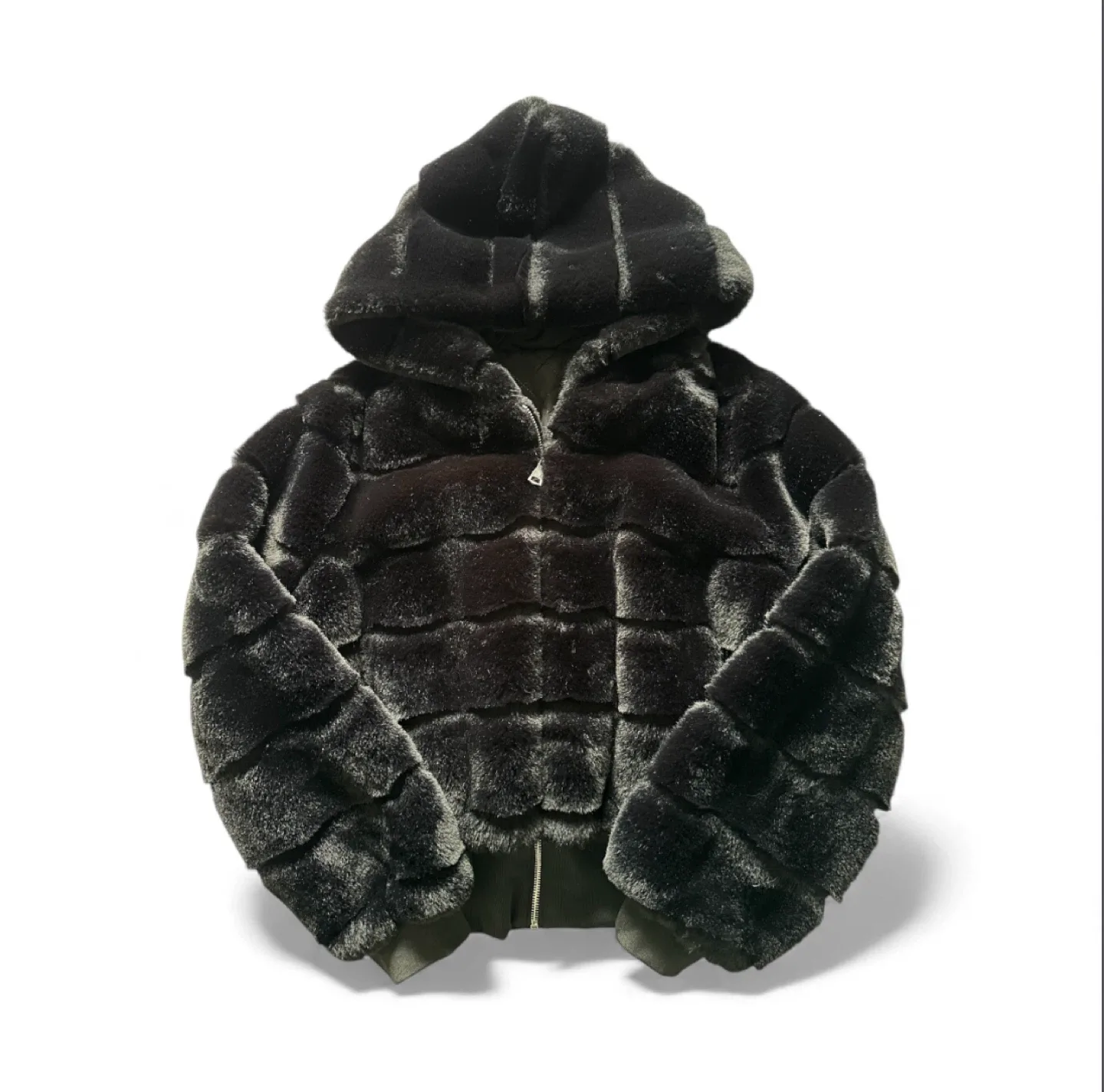 Black Faux Fur Hooded Jacket - Medium