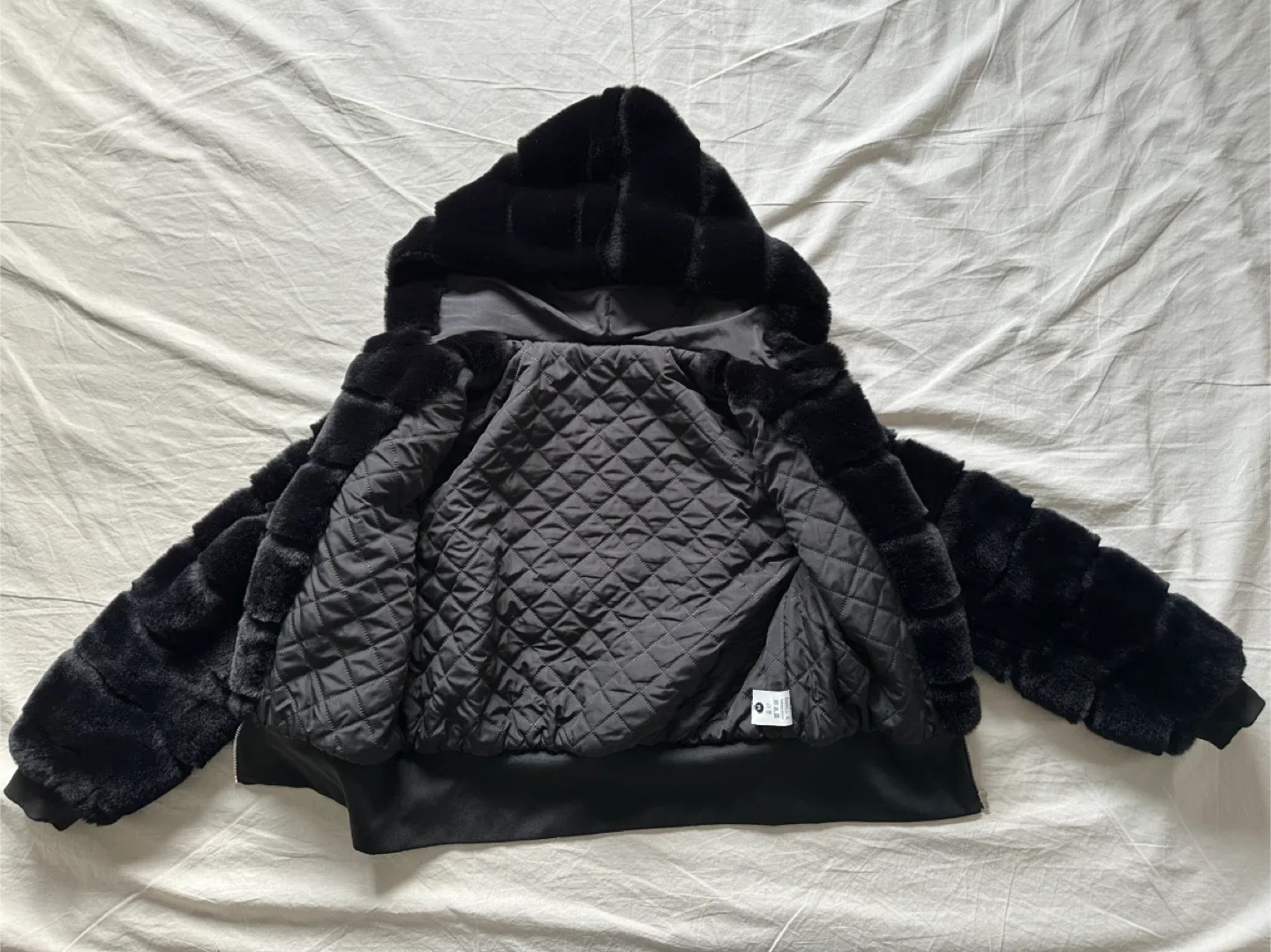 Black Faux Fur Hooded Jacket - Medium image indicator(7)