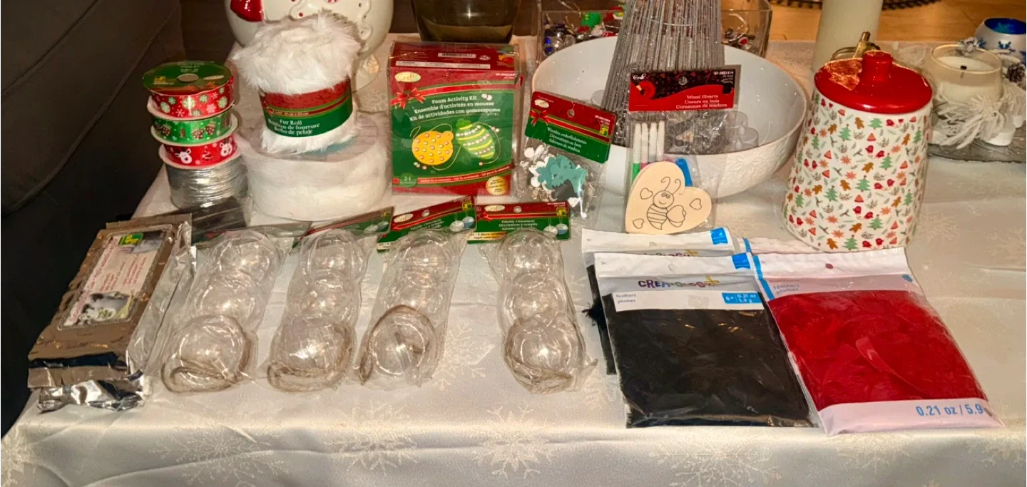 Craft Supplies Bundle - Ribbons, Ornaments, Feathers