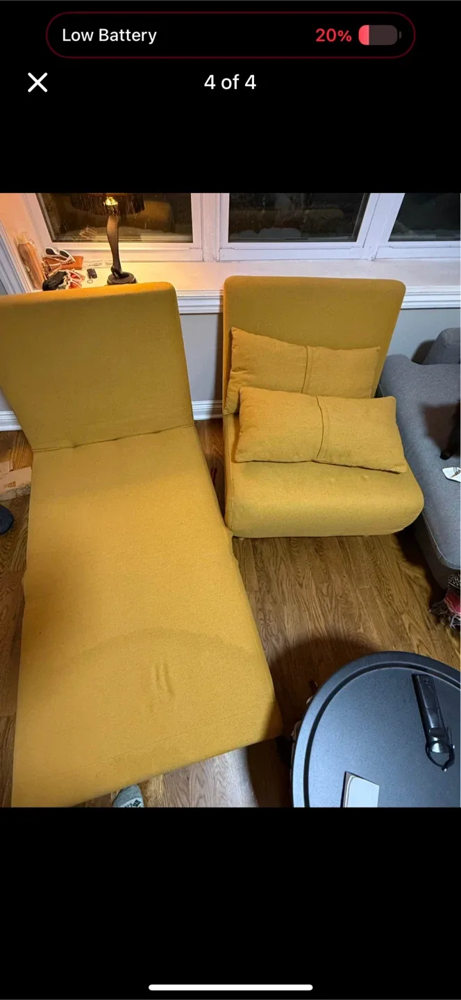 3 Yellow / mustard color chairs 2 of them fold out to  beds image indicator(3)