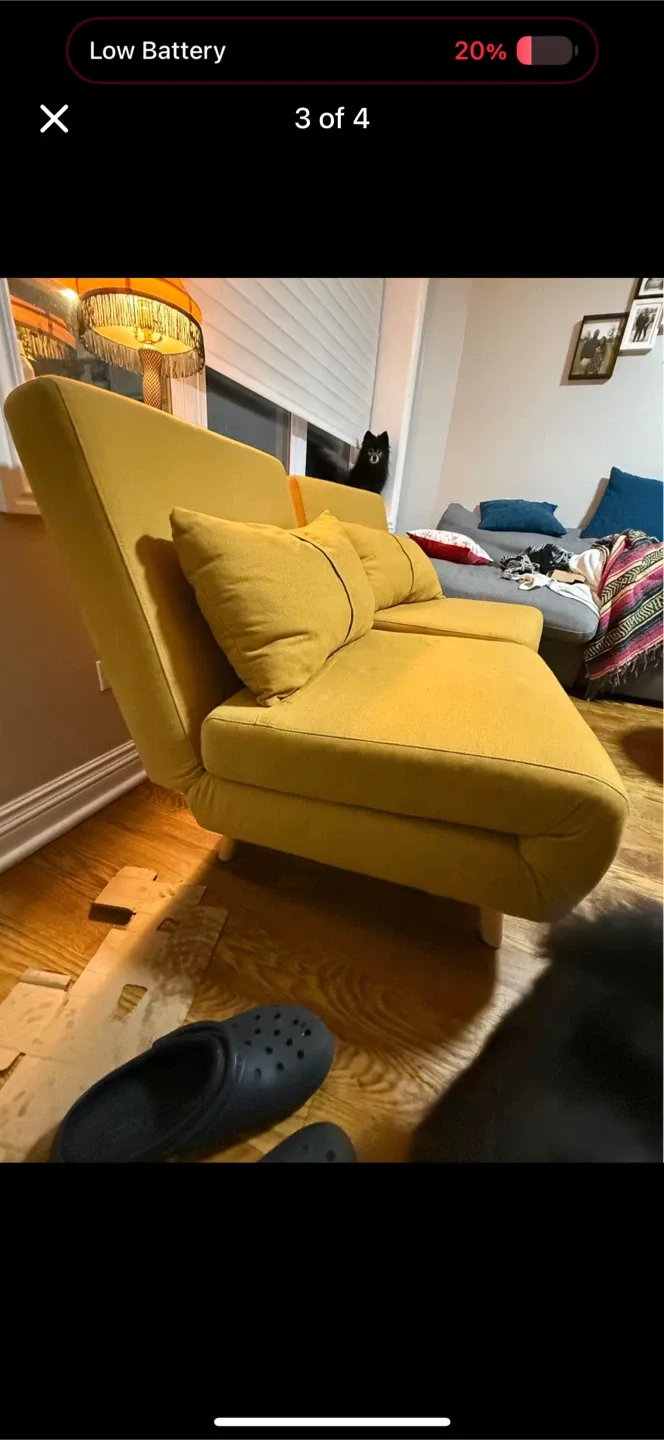 3 Yellow / mustard color chairs 2 of them fold out to  beds image indicator(4)