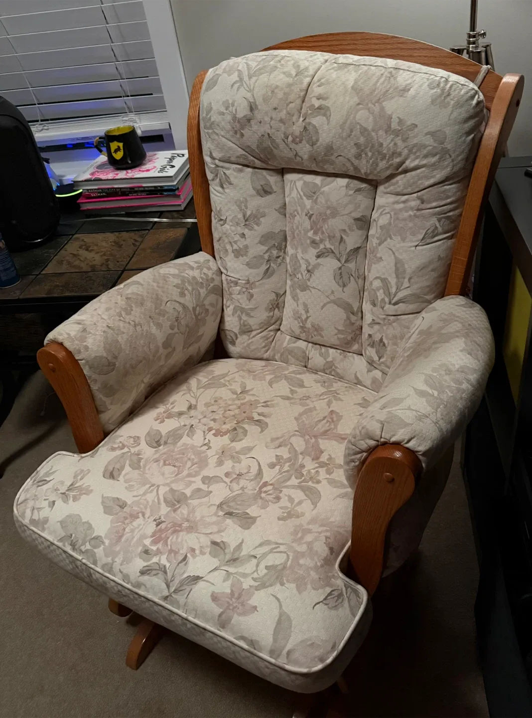 Solid oak Floral Pattern Glider Rocking Chair image indicator(2)