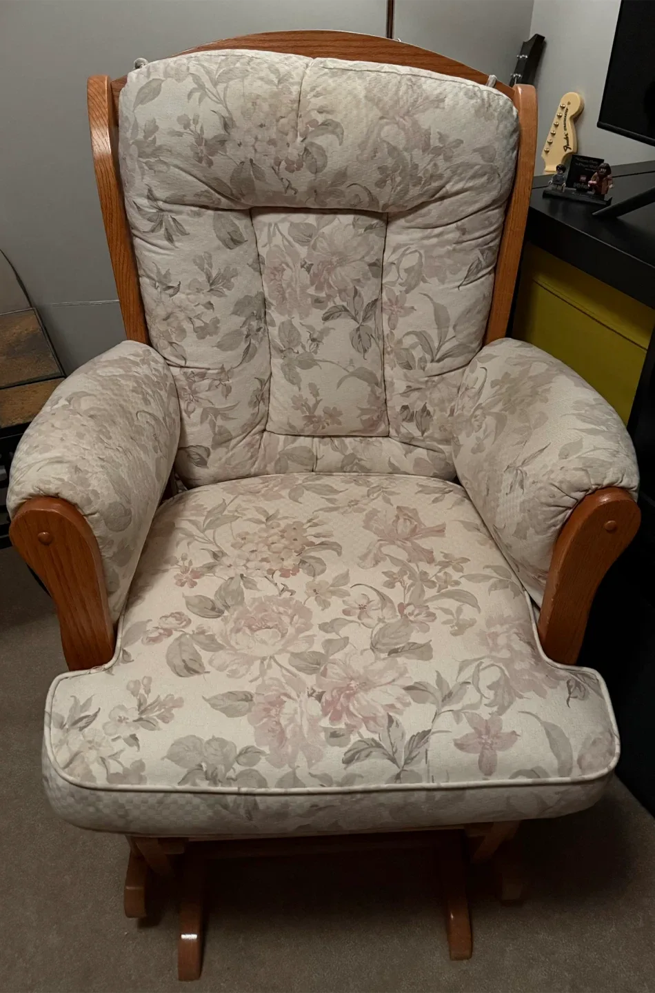 Solid oak Floral Pattern Glider Rocking Chair image indicator(3)