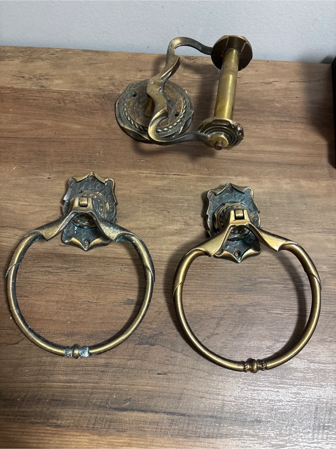 Vintage Brass Towel Rings & Paper Holder