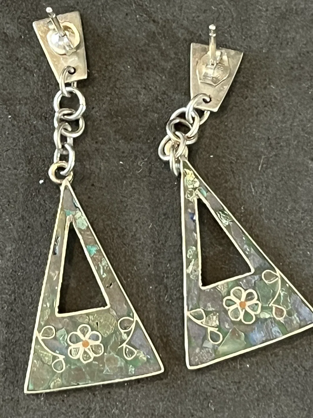 Vintage Mexico sterling Silver Triangle Dangle Earrings image indicator(5)