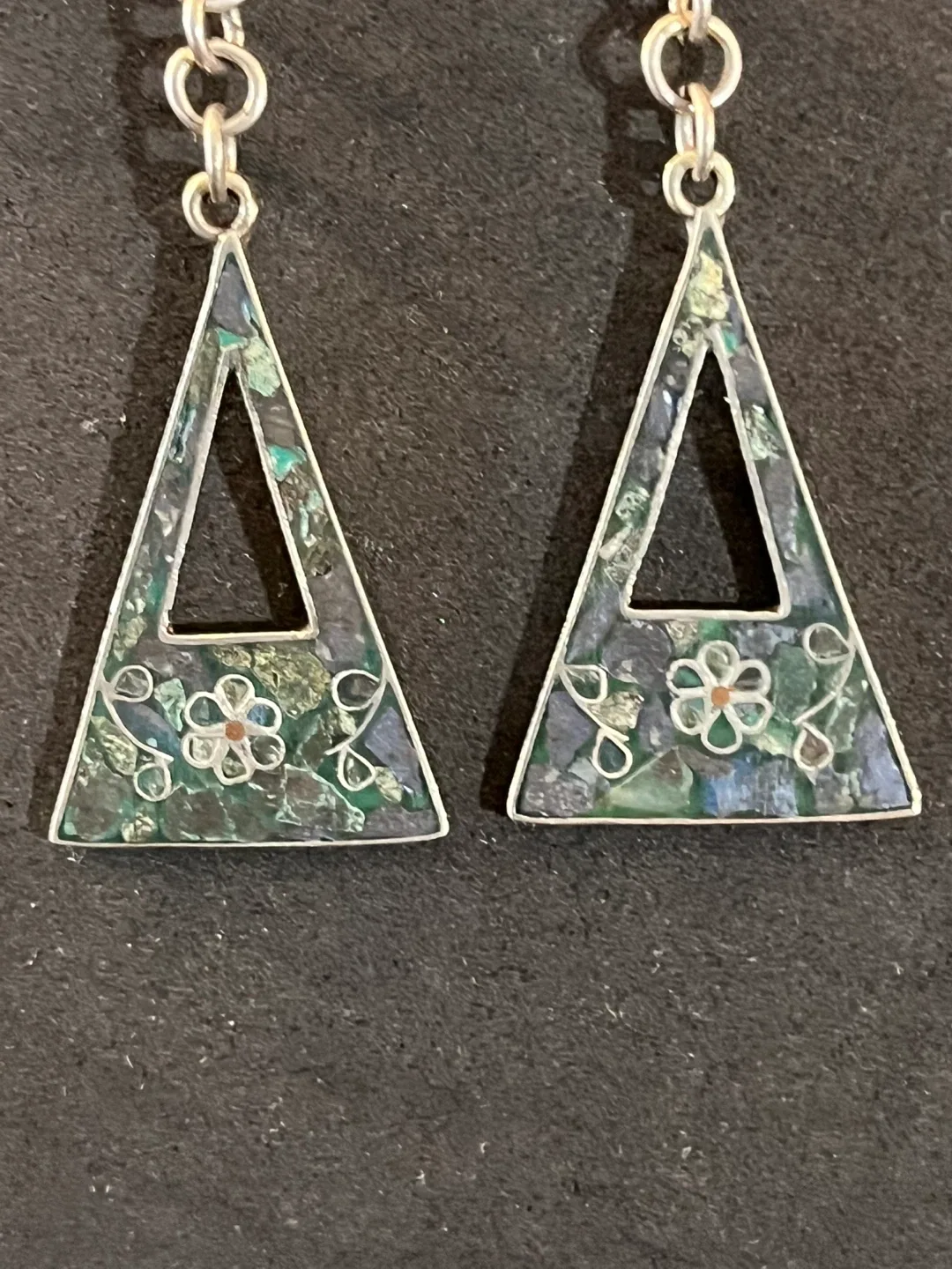Vintage Mexico sterling Silver Triangle Dangle Earrings image indicator(2)