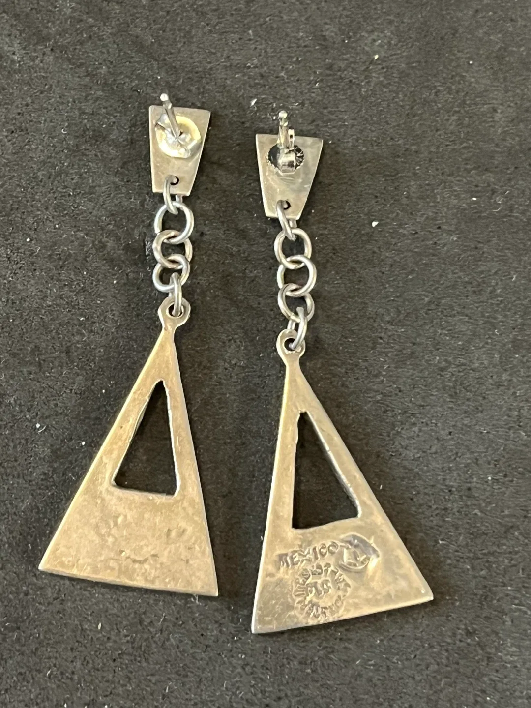 Vintage Mexico sterling Silver Triangle Dangle Earrings image indicator(3)