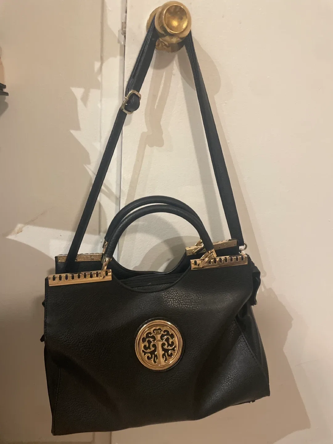 Black Handbag with Gold Accents