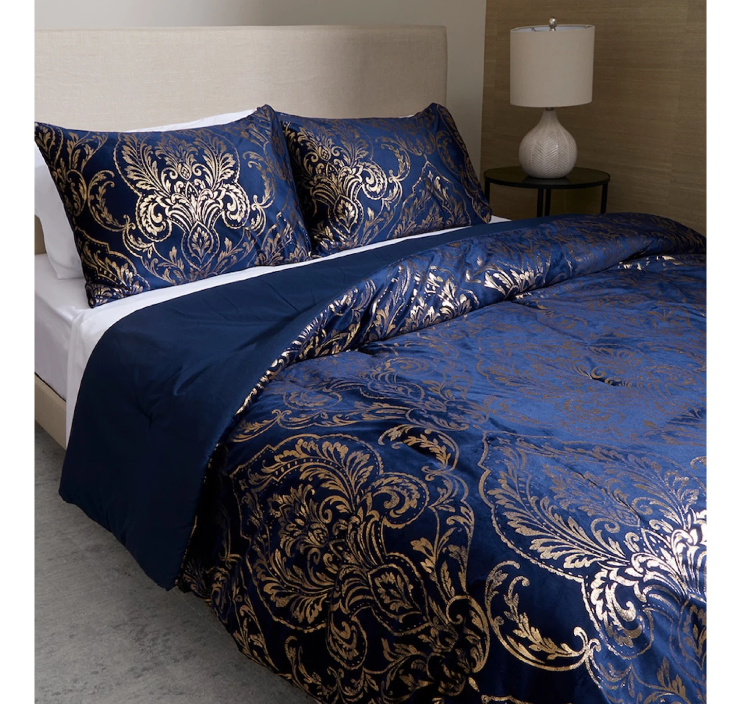 Home Suite 3pc Luxury Velvet Damask Comforter Set, Queen