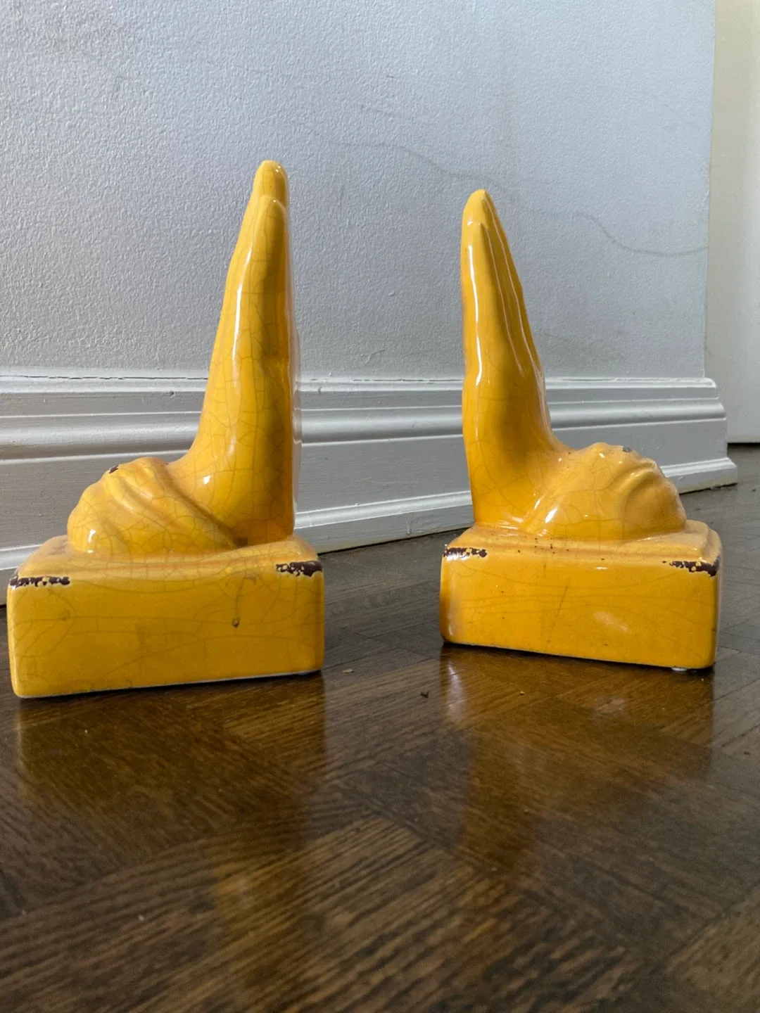Vintage OTS Hand Bookends - Yellow Ceramic image indicator(2)
