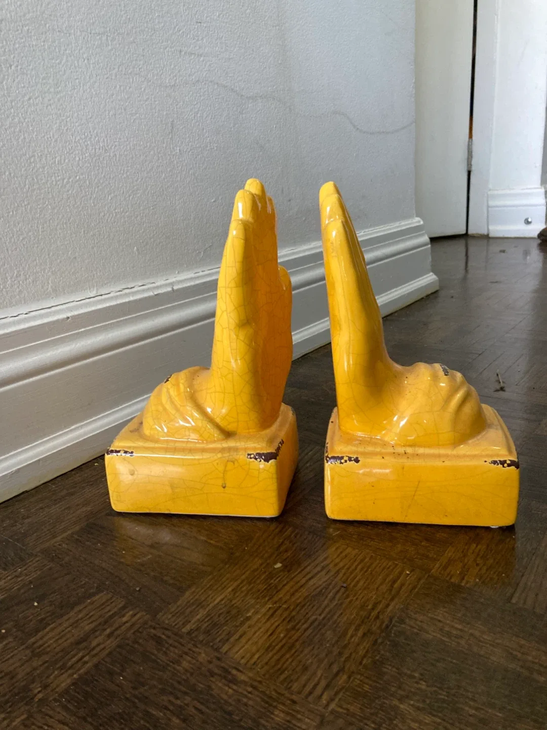 Vintage OTS Hand Bookends - Yellow Ceramic