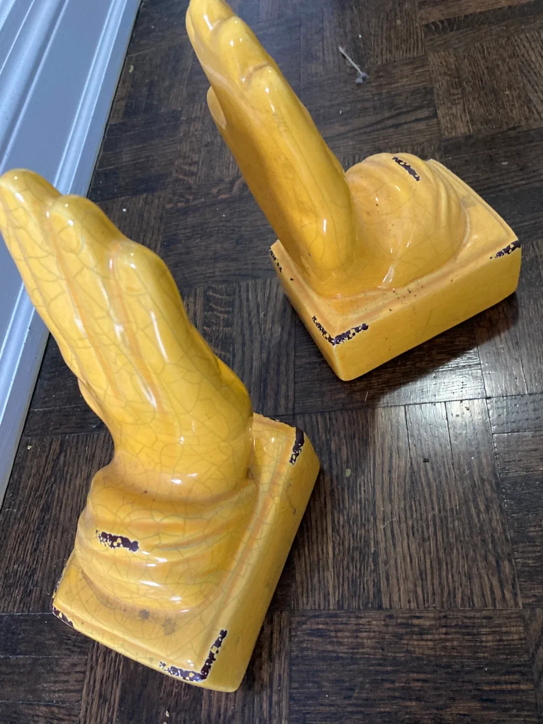 Vintage OTS Hand Bookends - Yellow Ceramic image indicator(3)