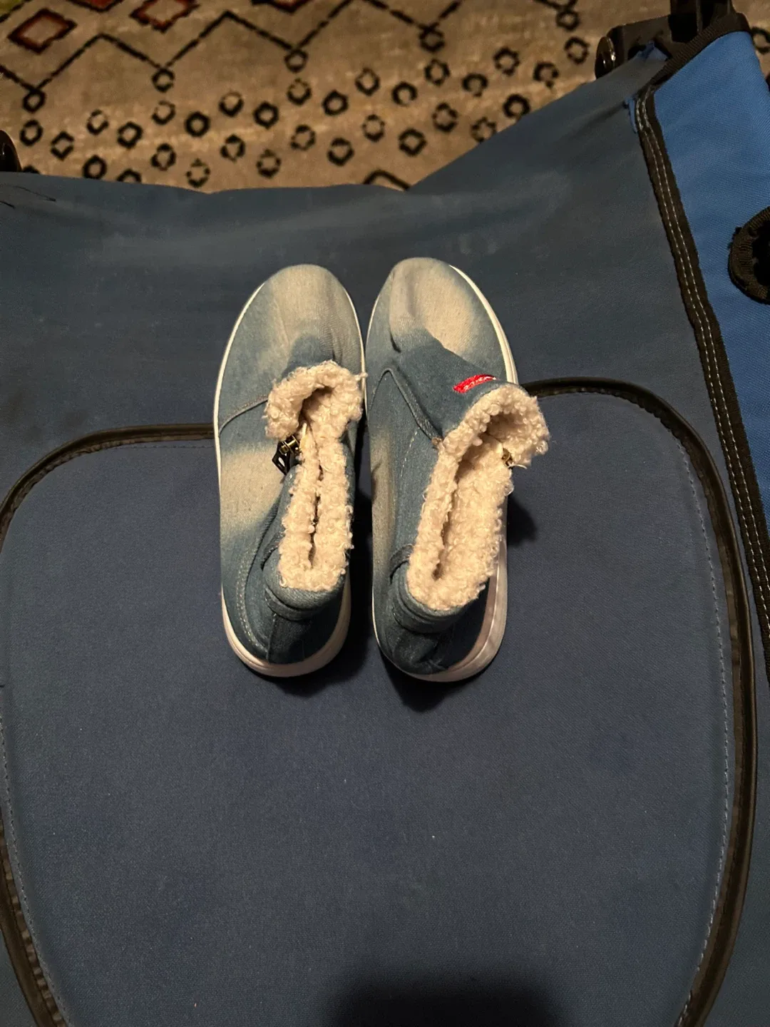 Denim Wedge Sneakers, Size 8