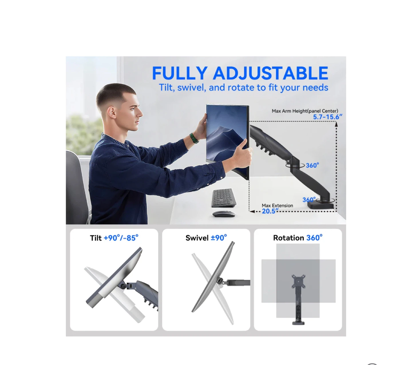 Black - Single Monitor Arm. - photo 3