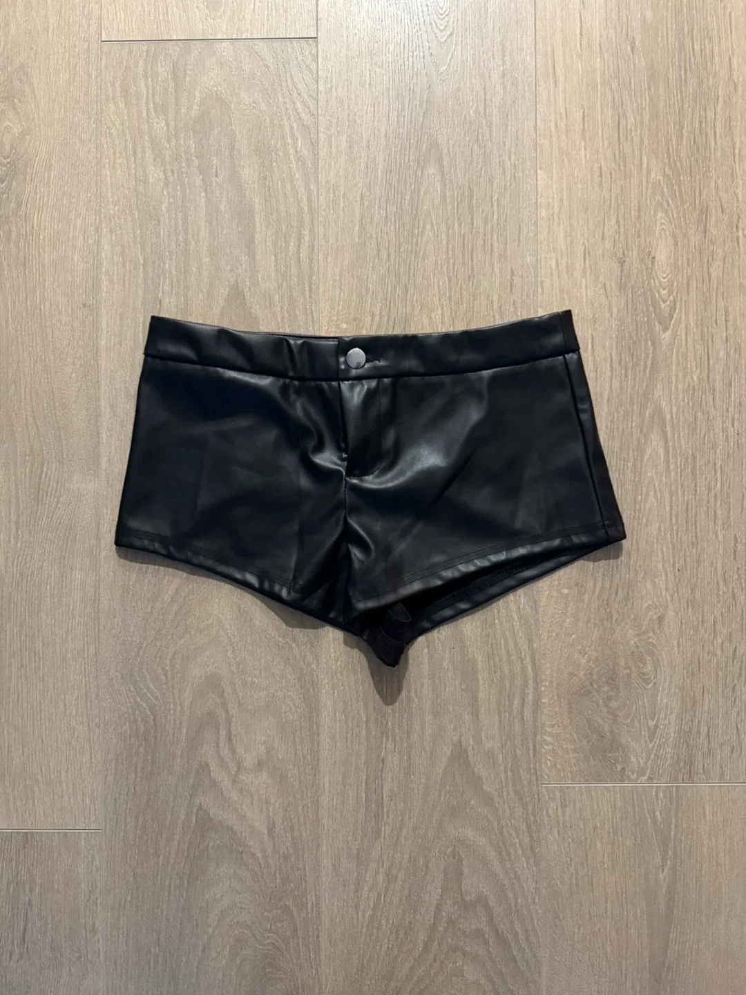 Black Leather Low Rise Shorts