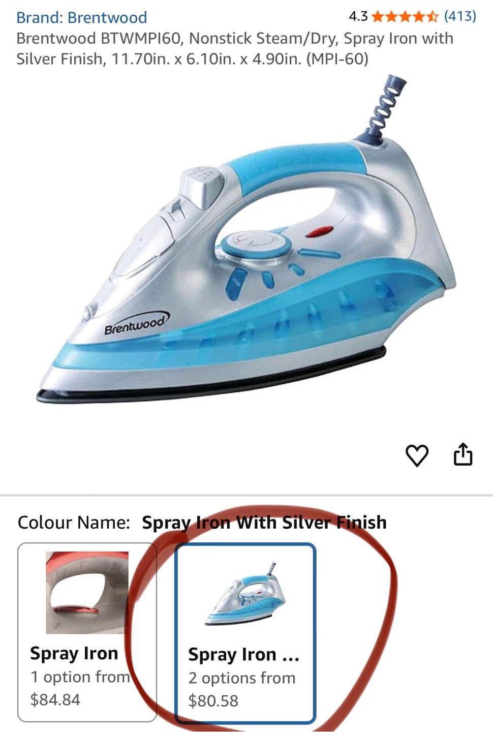 New Brentwood 1200W Non-Stick Steam/Dry Iron - photo 3