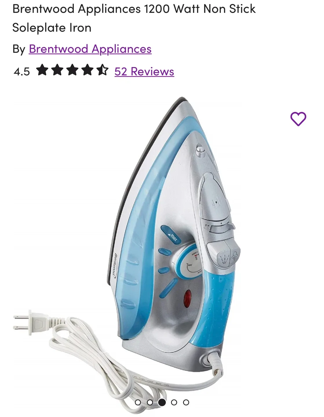 New Brentwood 1200W Non-Stick Steam/Dry Iron image indicator(4)