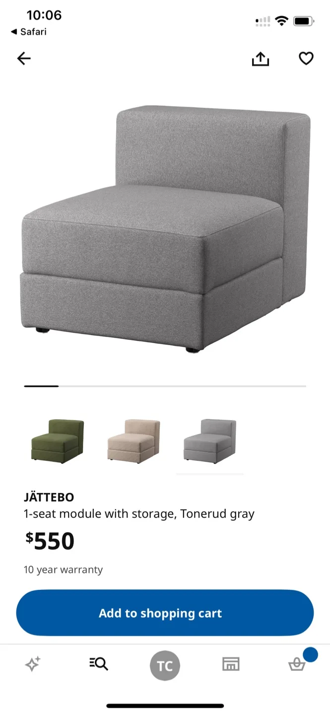 IKEA JÄTTEBO 1-Seat Module - Tonerud Gray