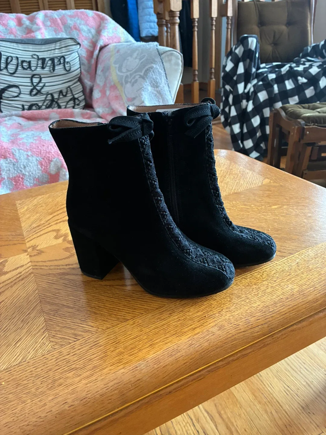 Black Ankle Boots with Bow Detail