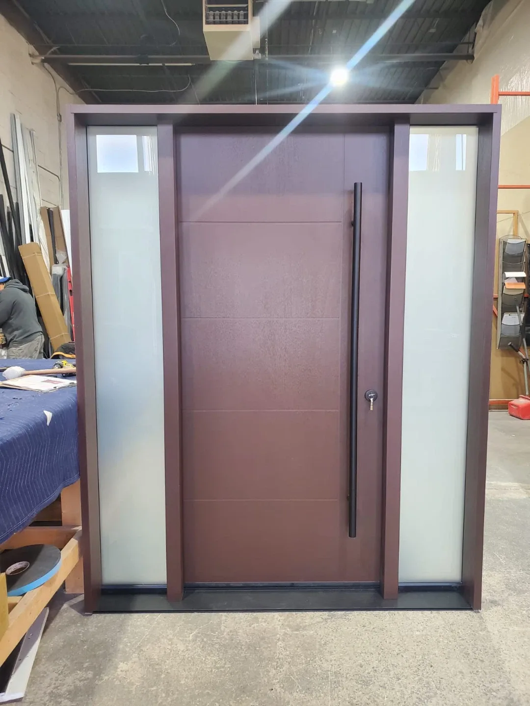 Modern Brown Entry Door with Sidelights