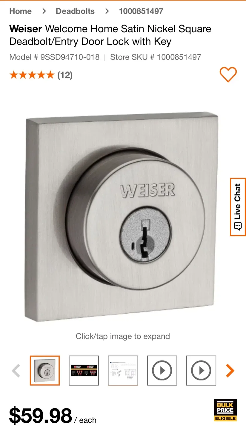Weiser Square Deadbolt/Entry Door Lock (All 3 for $75) image indicator(5)