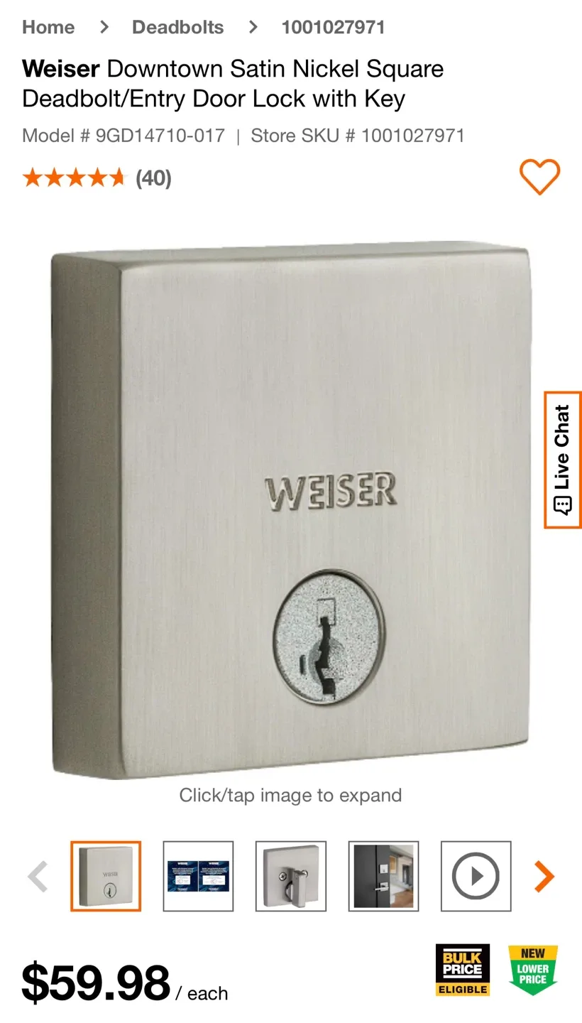 Weiser Square Deadbolt/Entry Door Lock (All 3 for $75) image indicator(6)